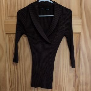 Maurices Deep Brown Ribbed V-Neck Sweater
